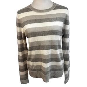 Cashmere Sweater Striped Cream Taupe Gray | Size Small | Vintage Calvin Klein
